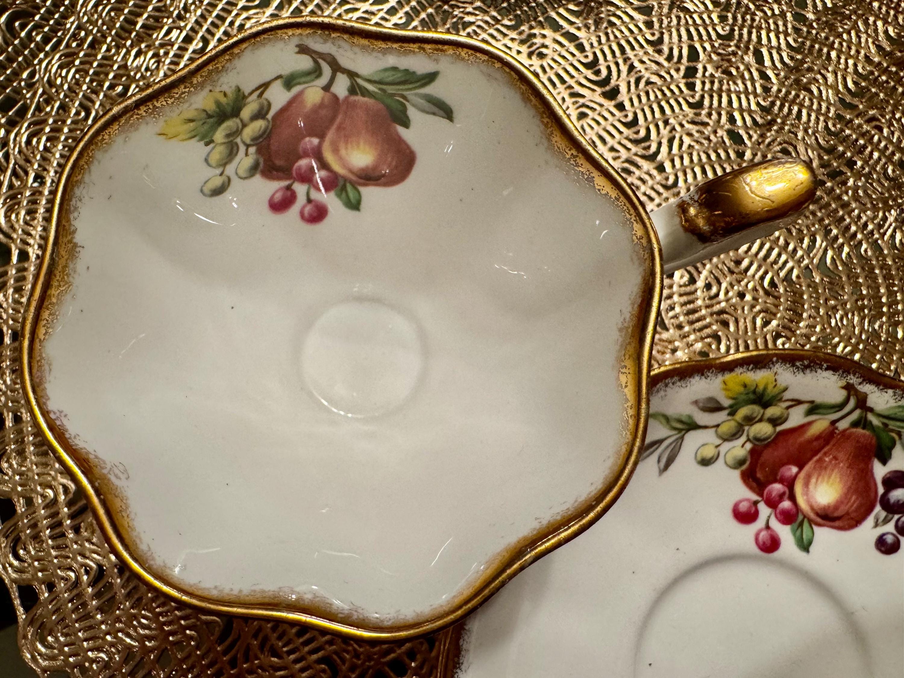 Vintage Queen Anne “Harvest Fruits” Teacup and Saucer Set - Elegant Fruit Design