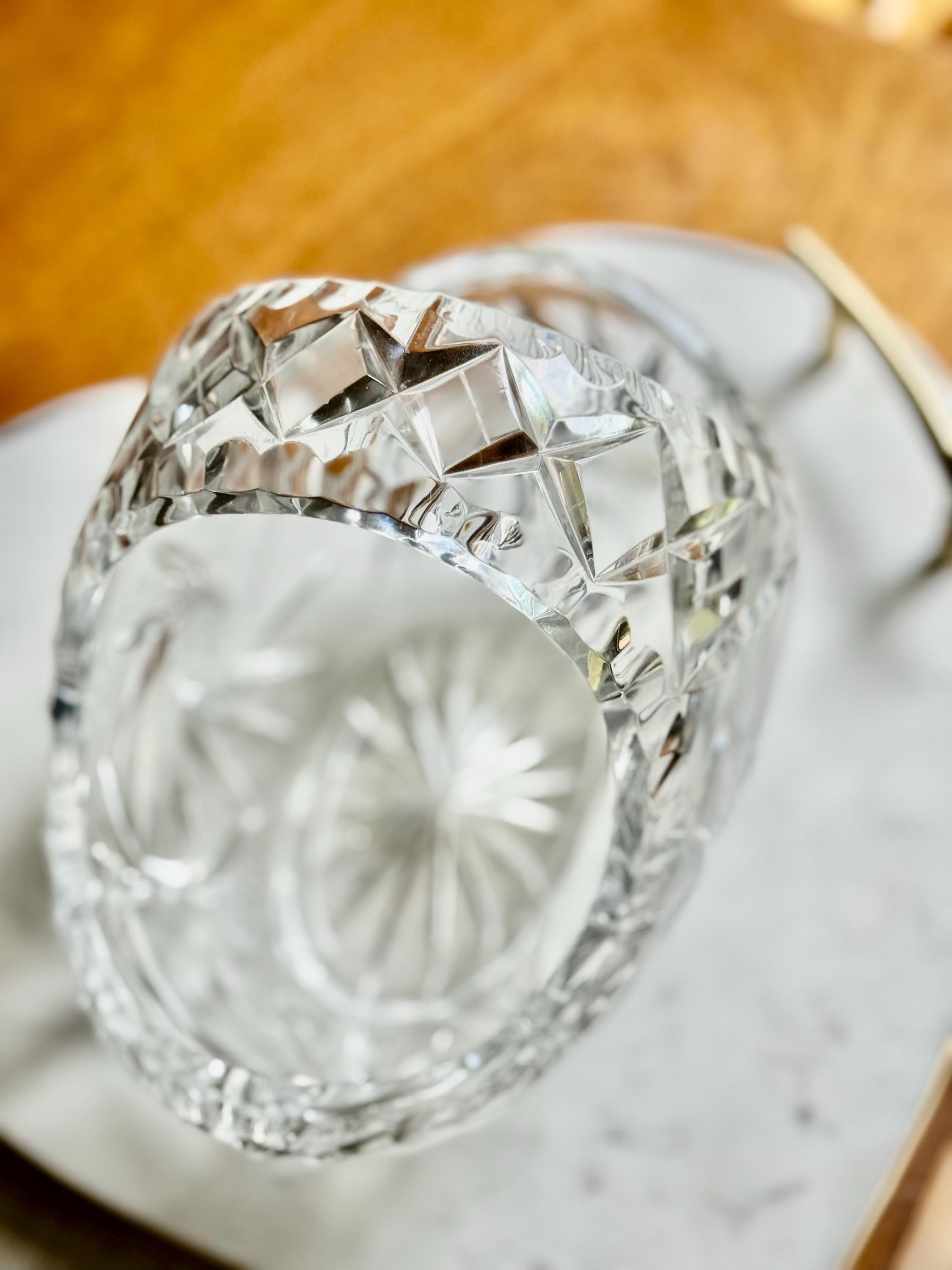 Vintage Hand-Cut Crystal Basket 8.5” | Sparkling Elegance | Scalloped Rim | Pinwheel Pattern