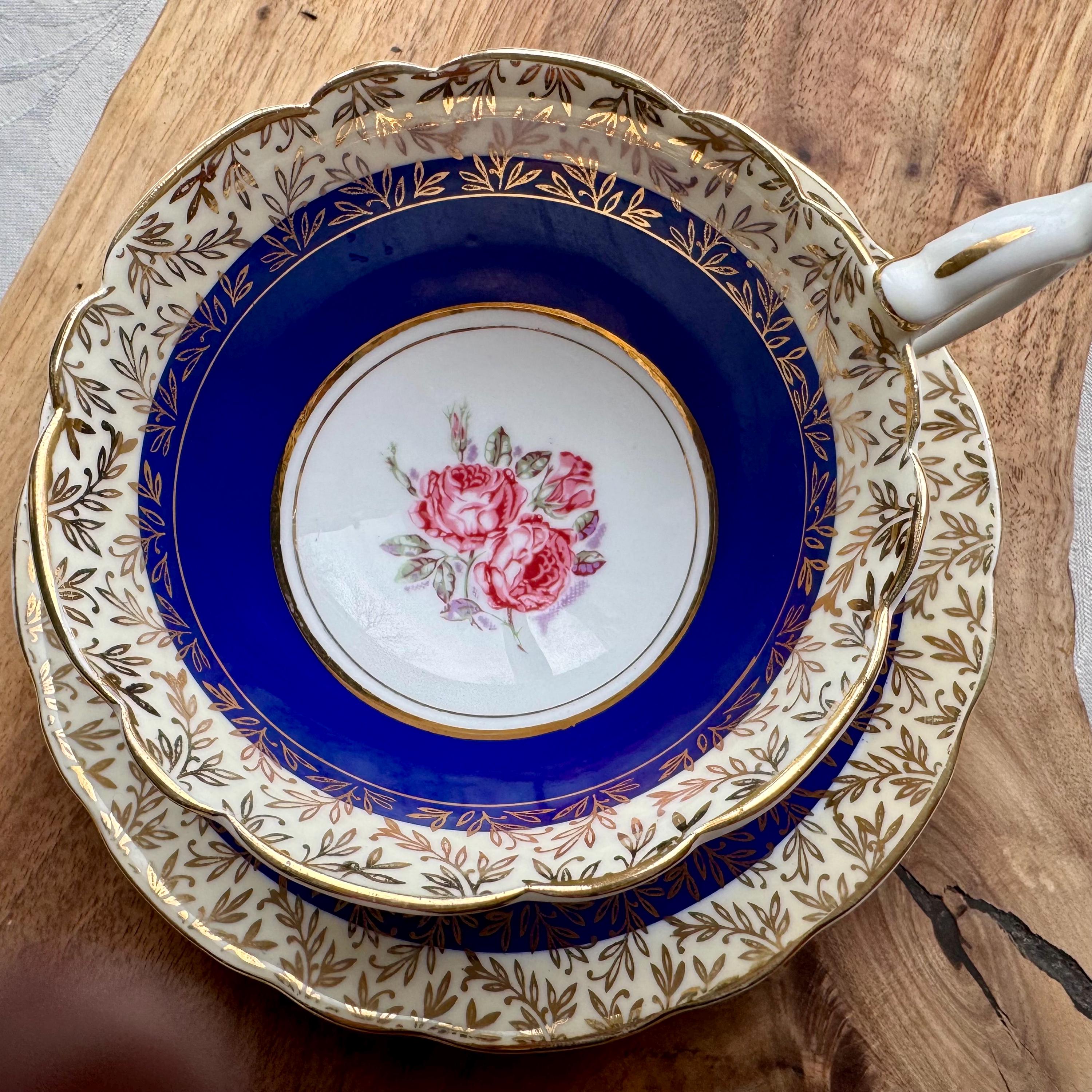 Vintage Royal Stafford Cobalt Blue Gold Teacup & Saucer – Made in England