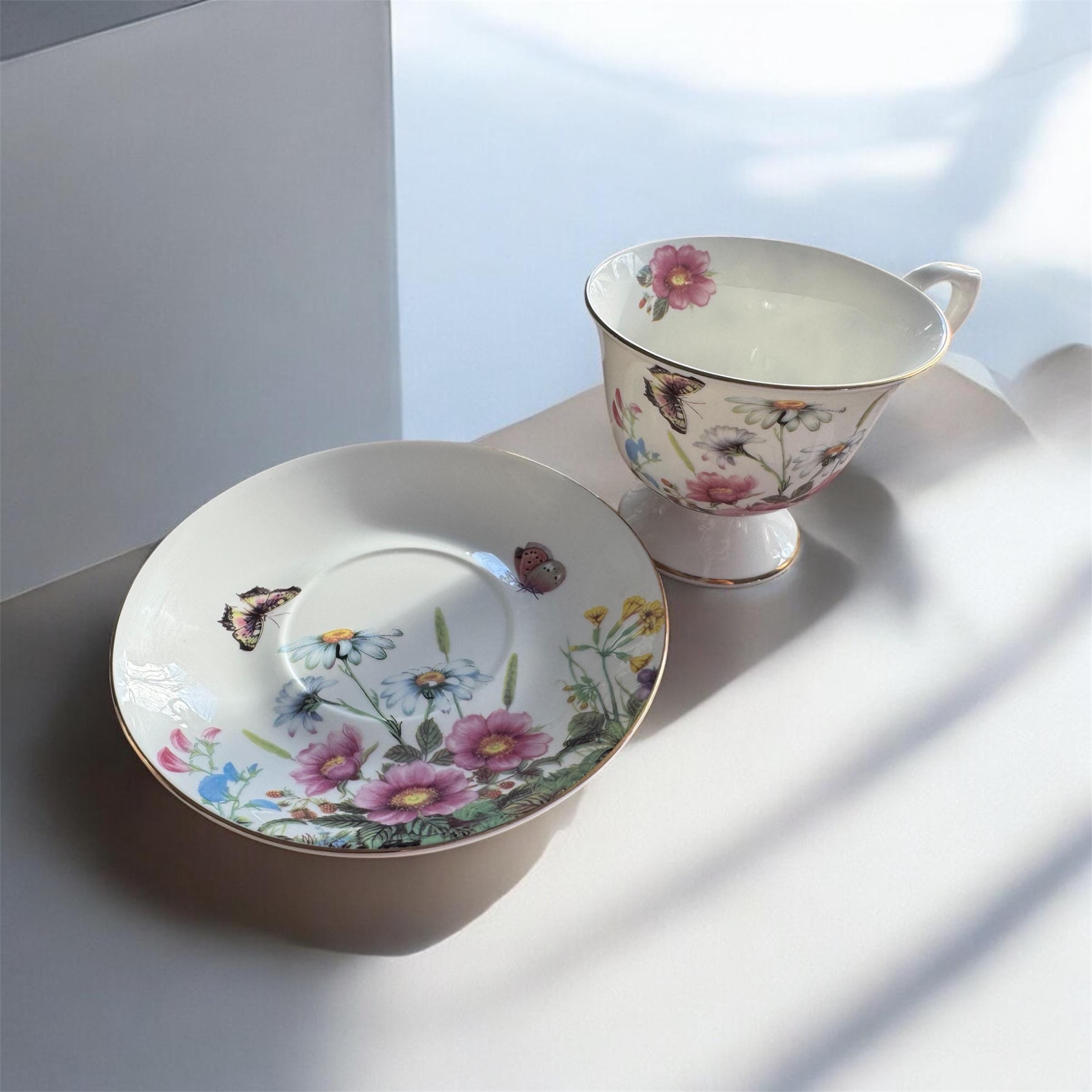 Bella Lux Gracie Bone China Teacup & Saucer - Delicate Floral Elegance