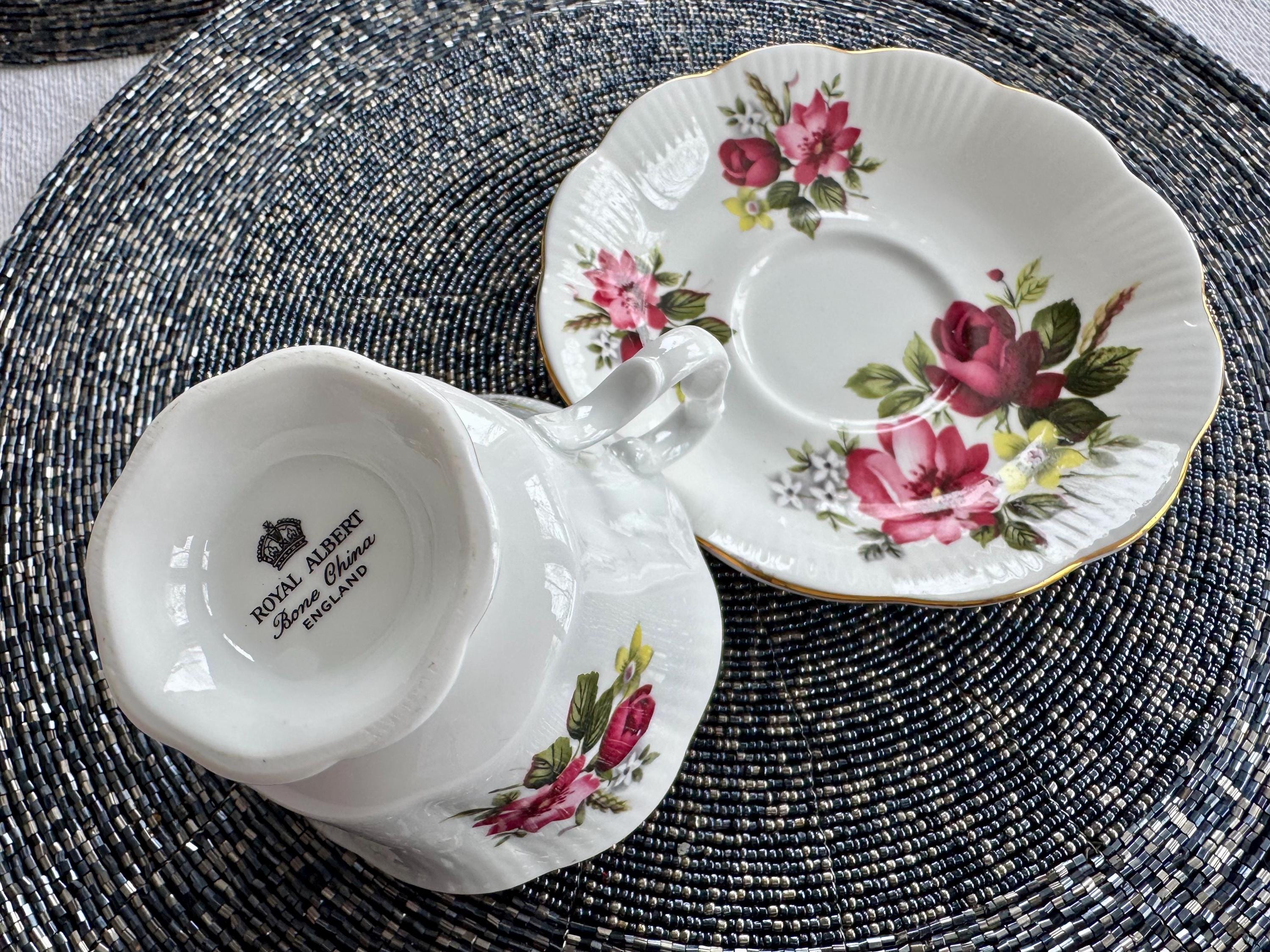 Vintage Royal Albert Teacup and Saucer Set – Wild Roses & Gold Trim