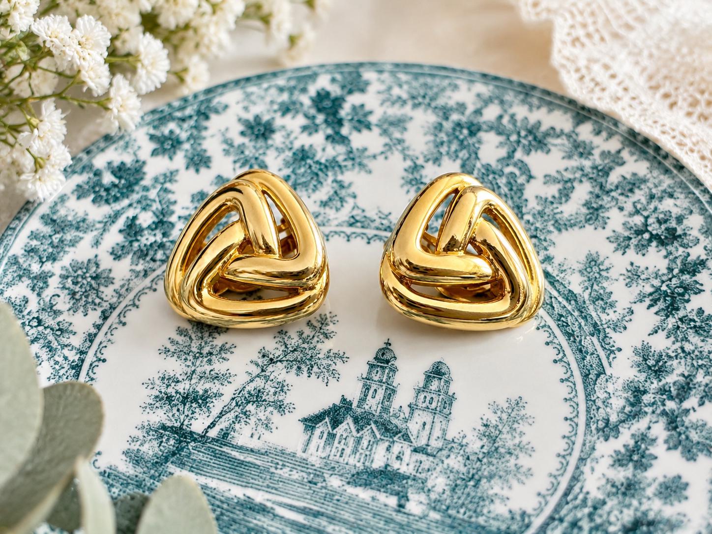 Vendome Gold Tone Knot Clip-On Earrings – Sculptural Interwoven Retro Glam Jewelry