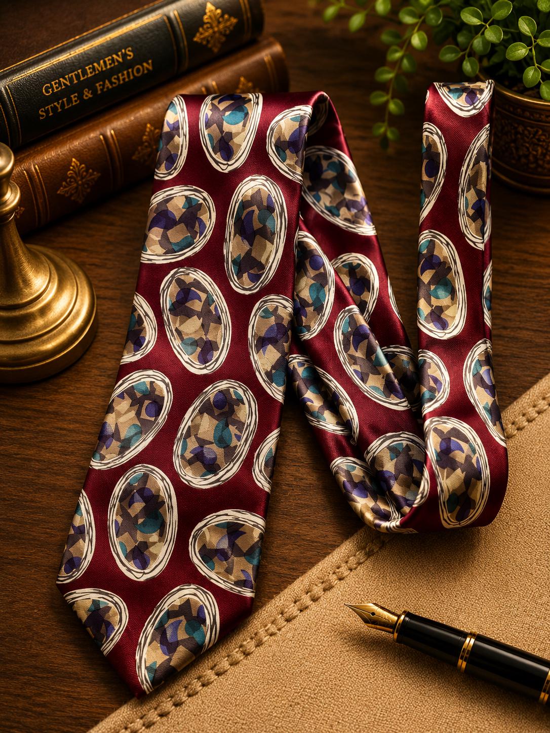 Vintage 100% Silk Necktie – Geometric Designer Tie | Classic Men’s Neckwear