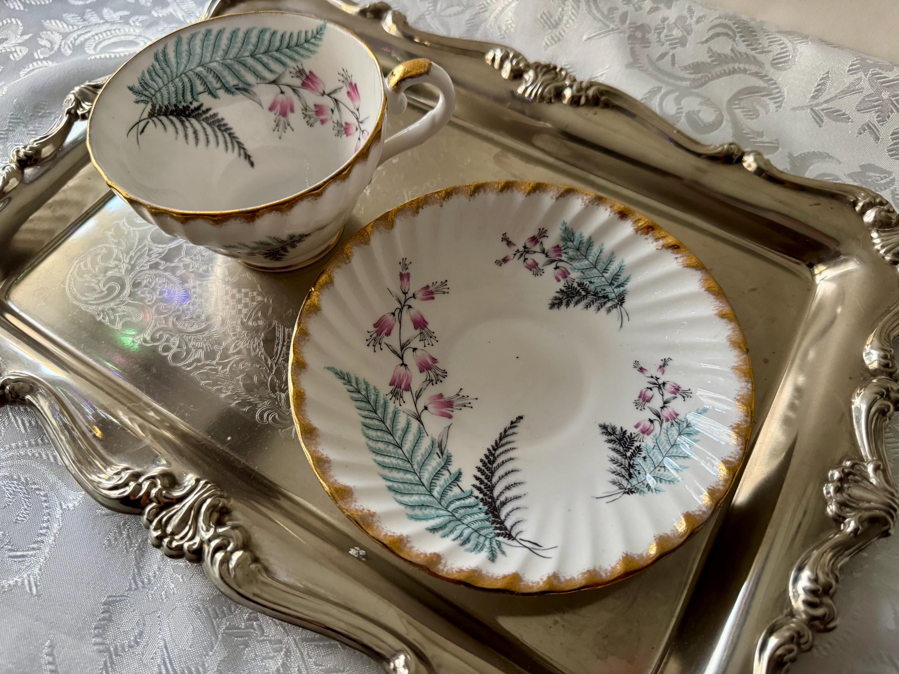 Vintage Stanley Bone China Teacup Set – Fern & Heather, Gold Trim