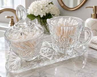 Vintage Starburst Pressed Glass Jar: Vanity Storage, Candy Dish