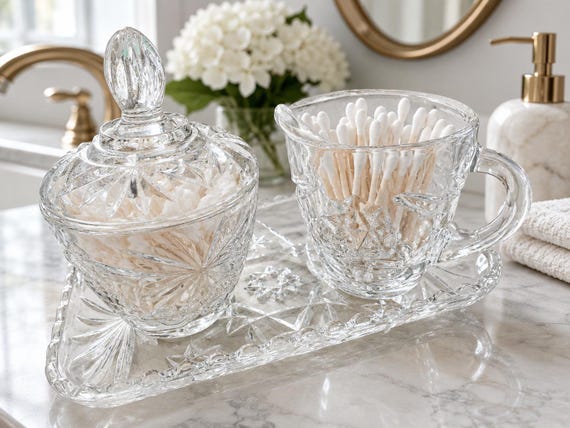 Vintage Starburst Pressed Glass Jar: Vanity Storage, Candy Dish