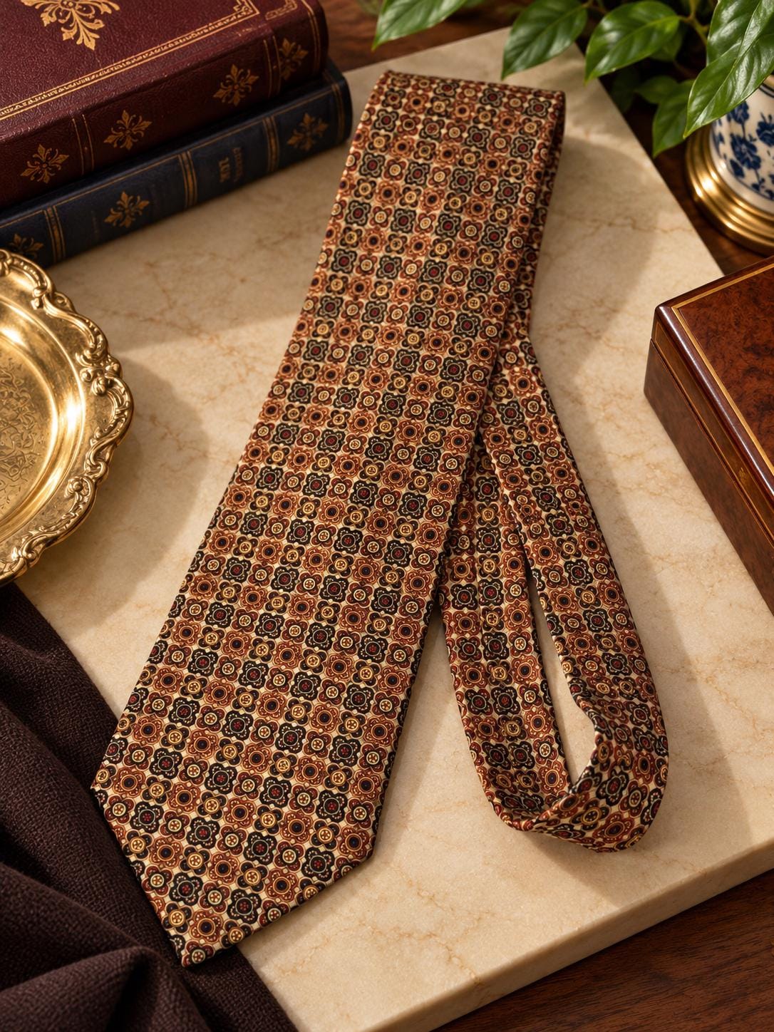 Vintage Geatrice Dini 100% Silk Tie — Made in Italy — Floral Medallion Pattern