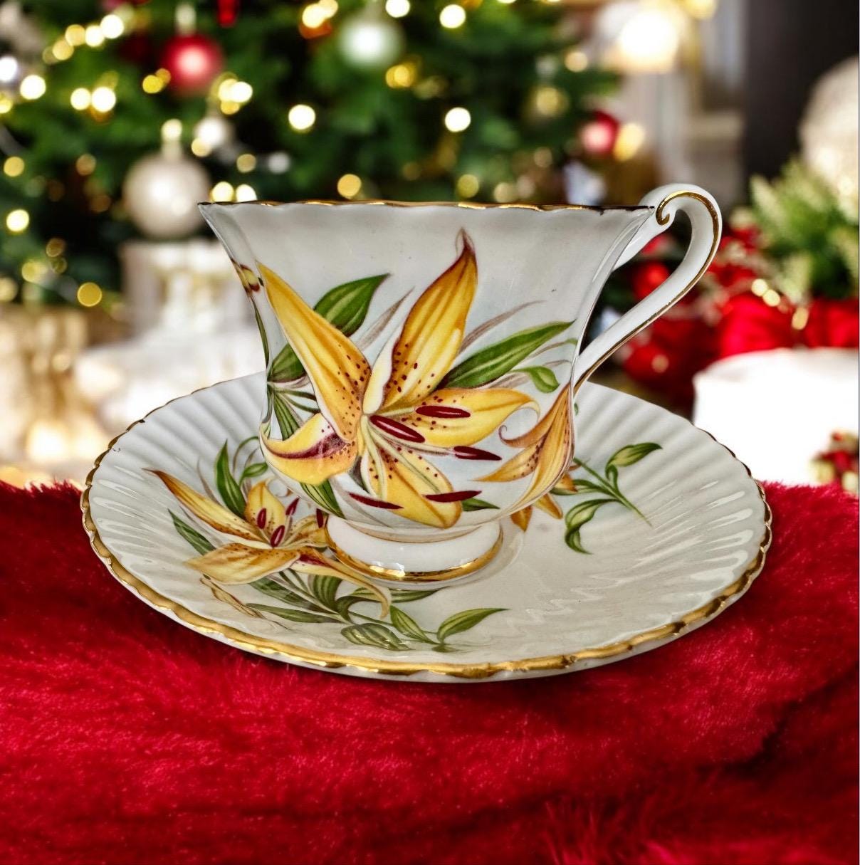 Vintage Paragon “Golden Lily” Tea Cup and Saucer Set - Fine Bone China - 1952-1960