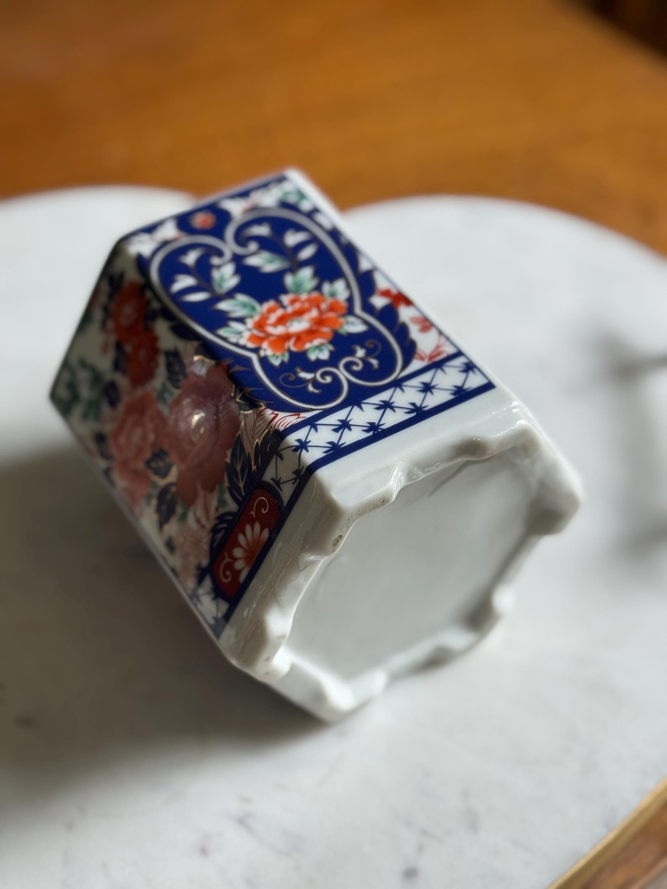 Vintage Japanese Imari-Style Porcelain Jar | Hexagonal | Bold Florals | Collectible Charm