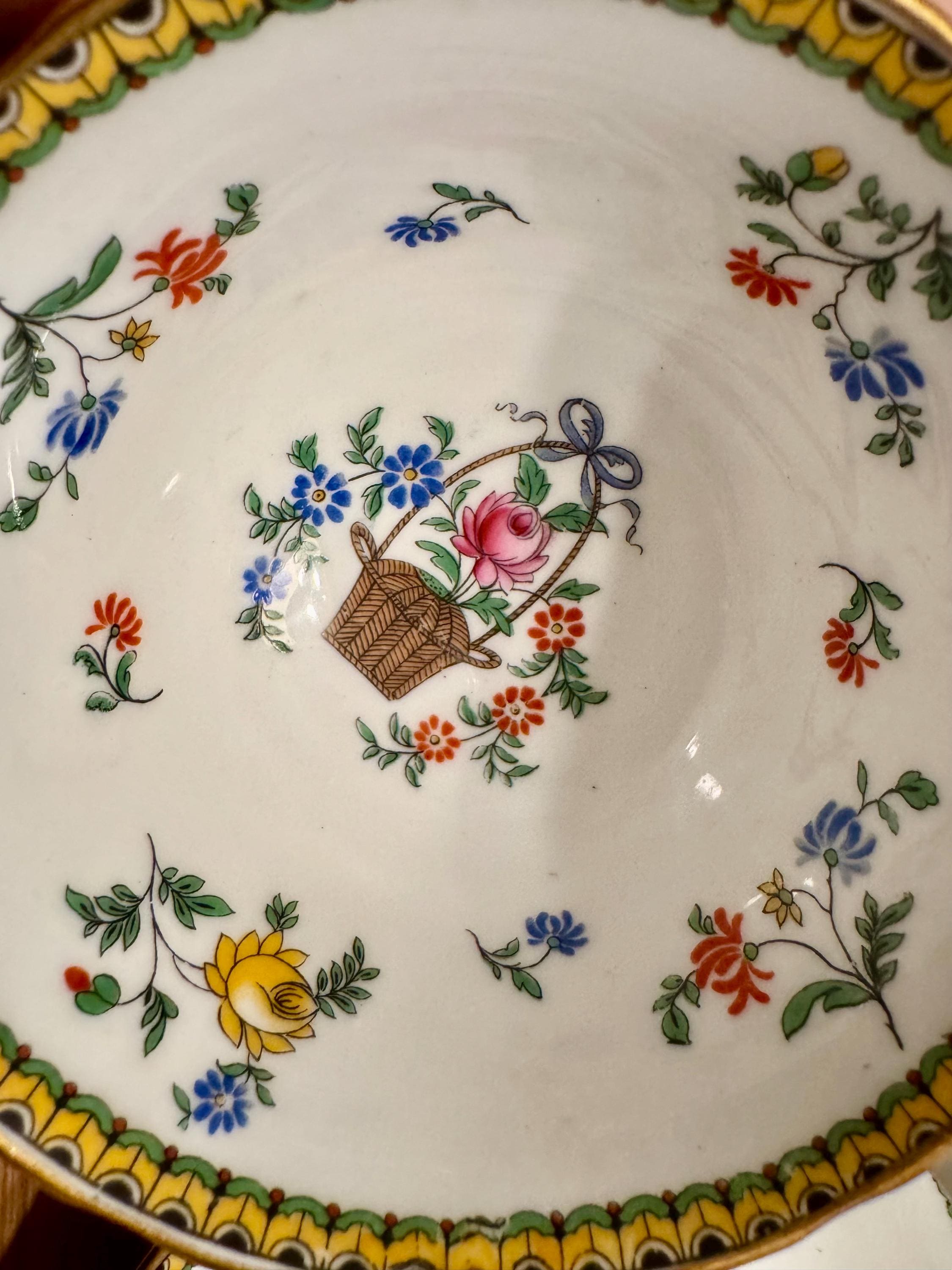Vintage Aynsley Bone China Cup and Saucer: Basket of Flowers, Made in England (1930s-1940s)
