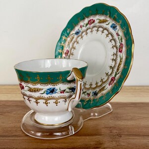Vintage England Fine Bone China Cup and Saucer: Floral Gold Trim image 6