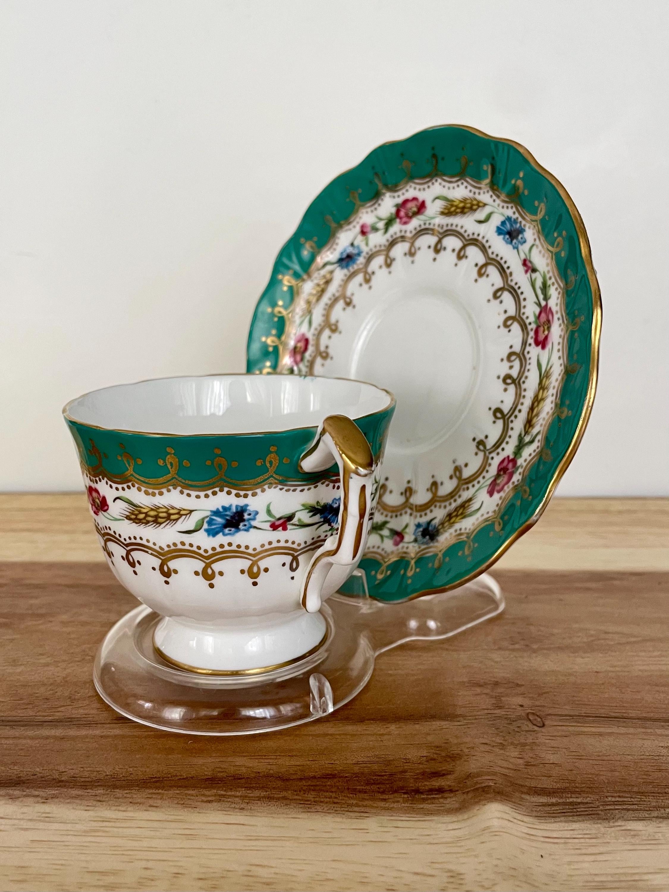 Vintage England Fine Bone China Cup and Saucer: Floral Gold Trim