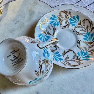 Vintage Royal Chelsea Bone China Teacup & Saucer – Pattern 4983A, Hand Decorated Turquoise Gold bild 9