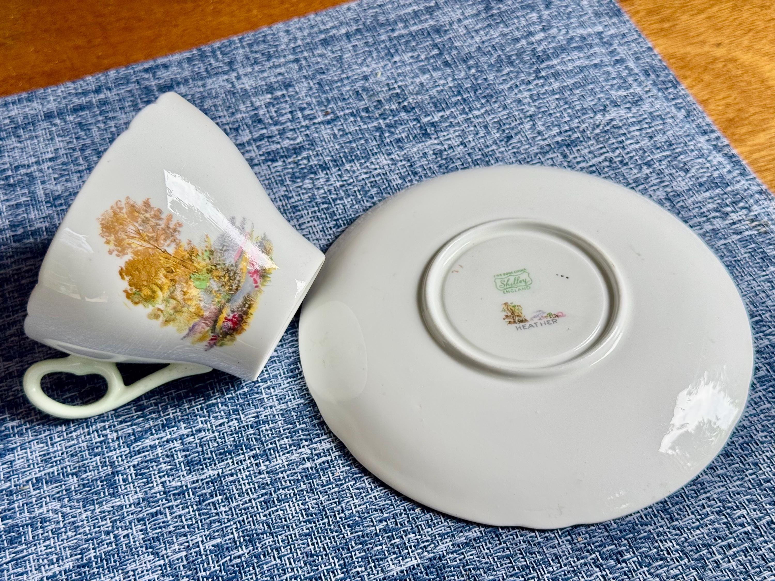 Vintage Shelley “Heather” Bone China Teacup & Saucer — Scenic Landscape — England