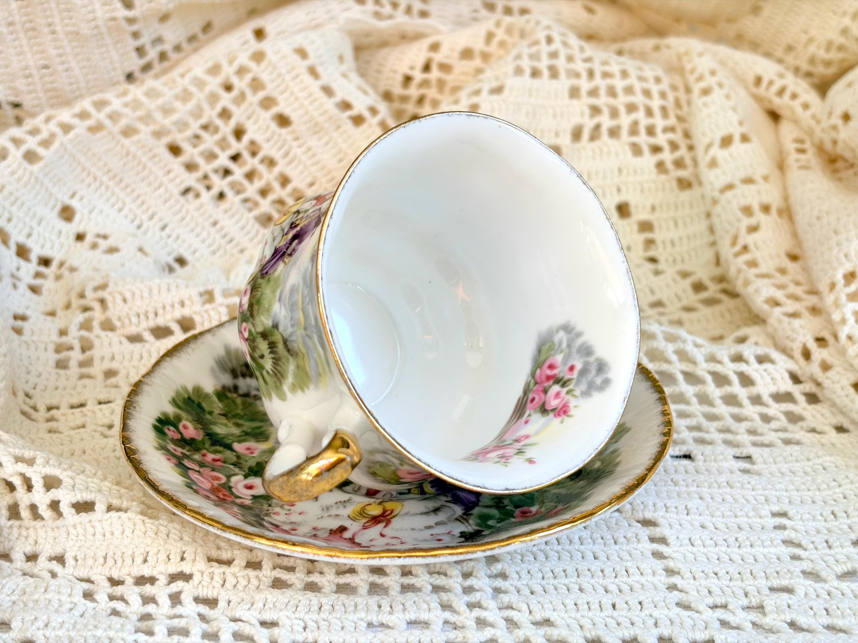 Vintage Paragon Marlborough Series Bone China Teacup & Saucer – Romantic Courting Scene – Made in England