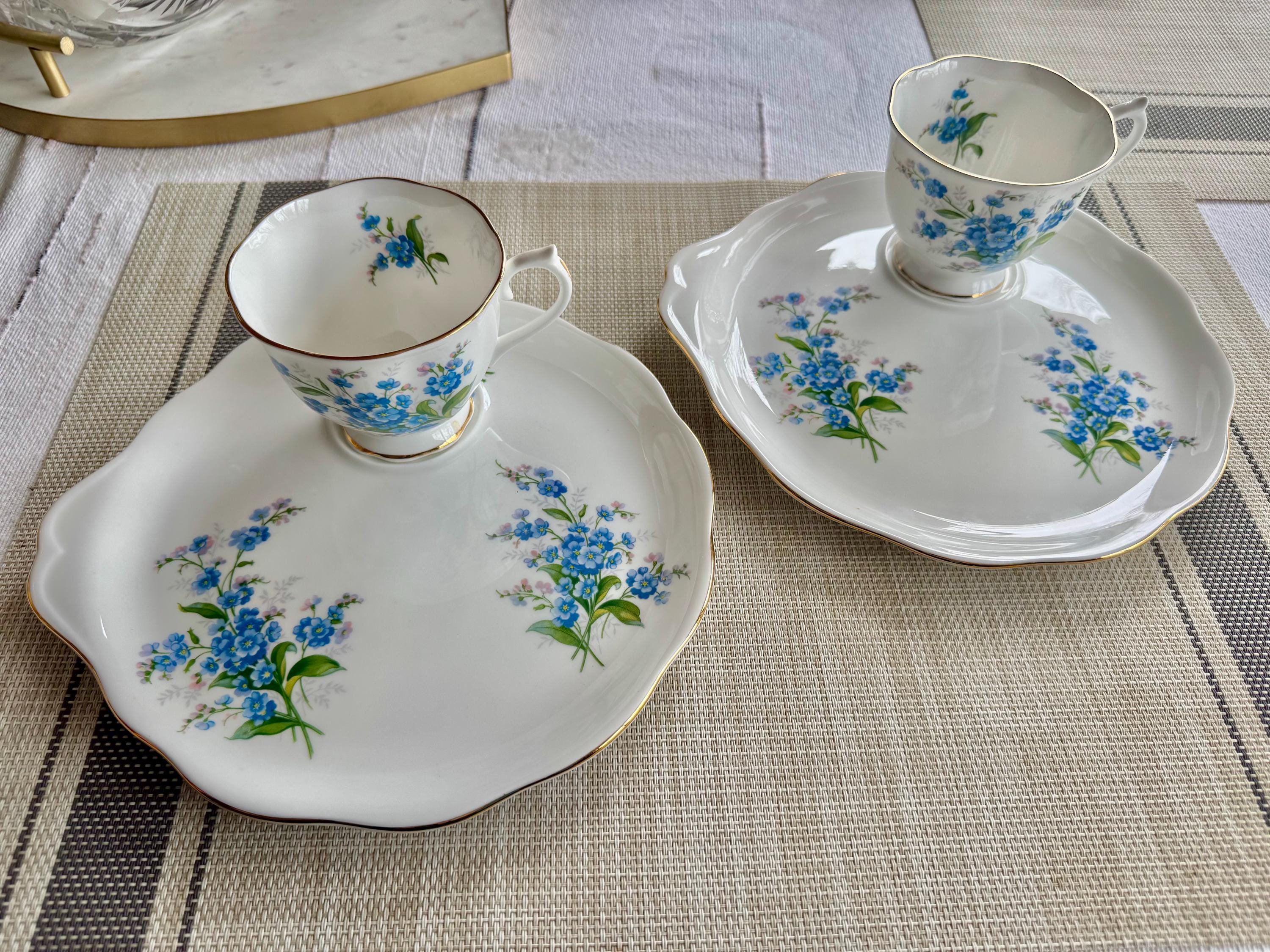 Vintage Royal Albert Forget-Me-Not Snack Set – Teacup and Handled Plate – Made in England