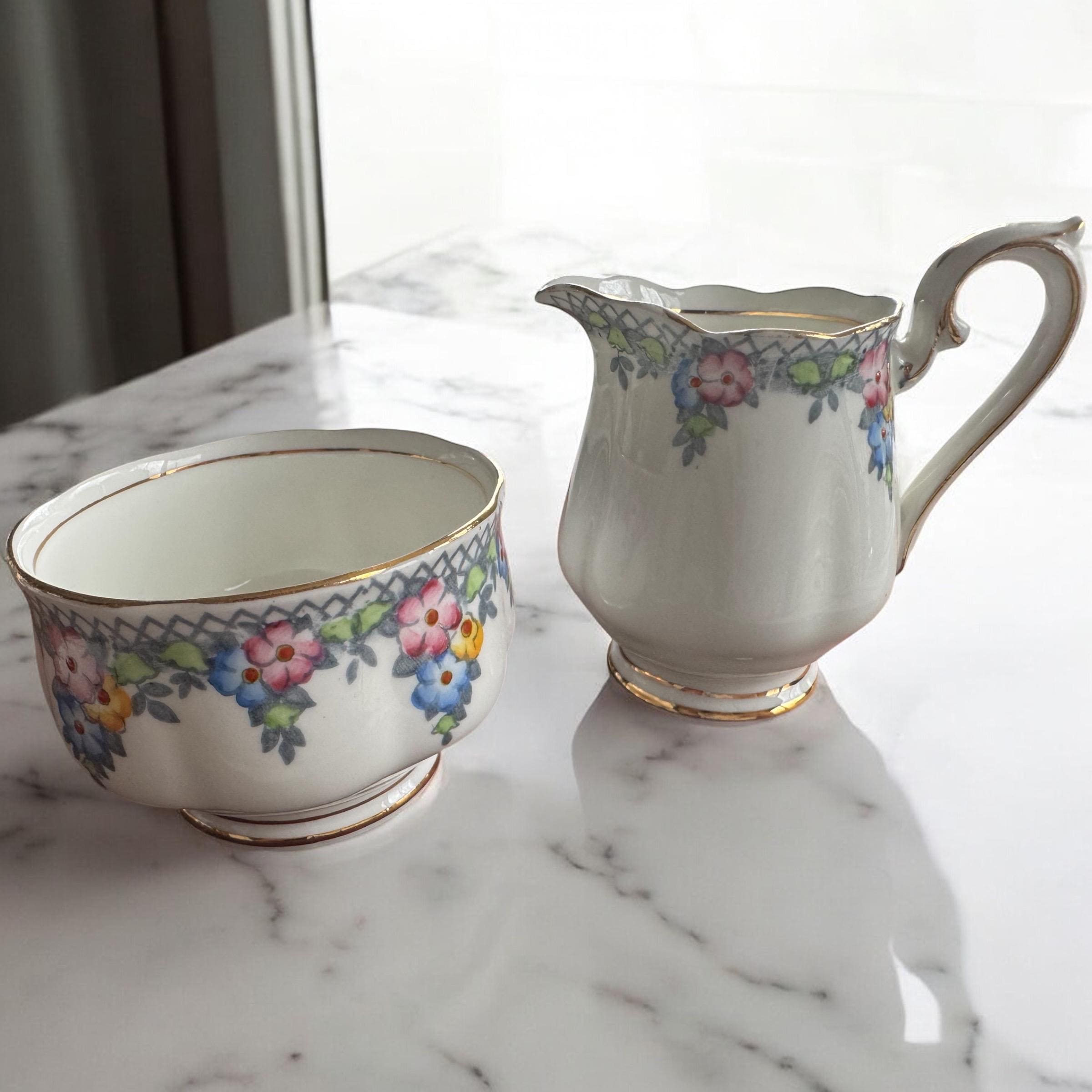 Vintage Royal Albert Trellis Creamer & Sugar Bowl Set: Fine Bone China Floral