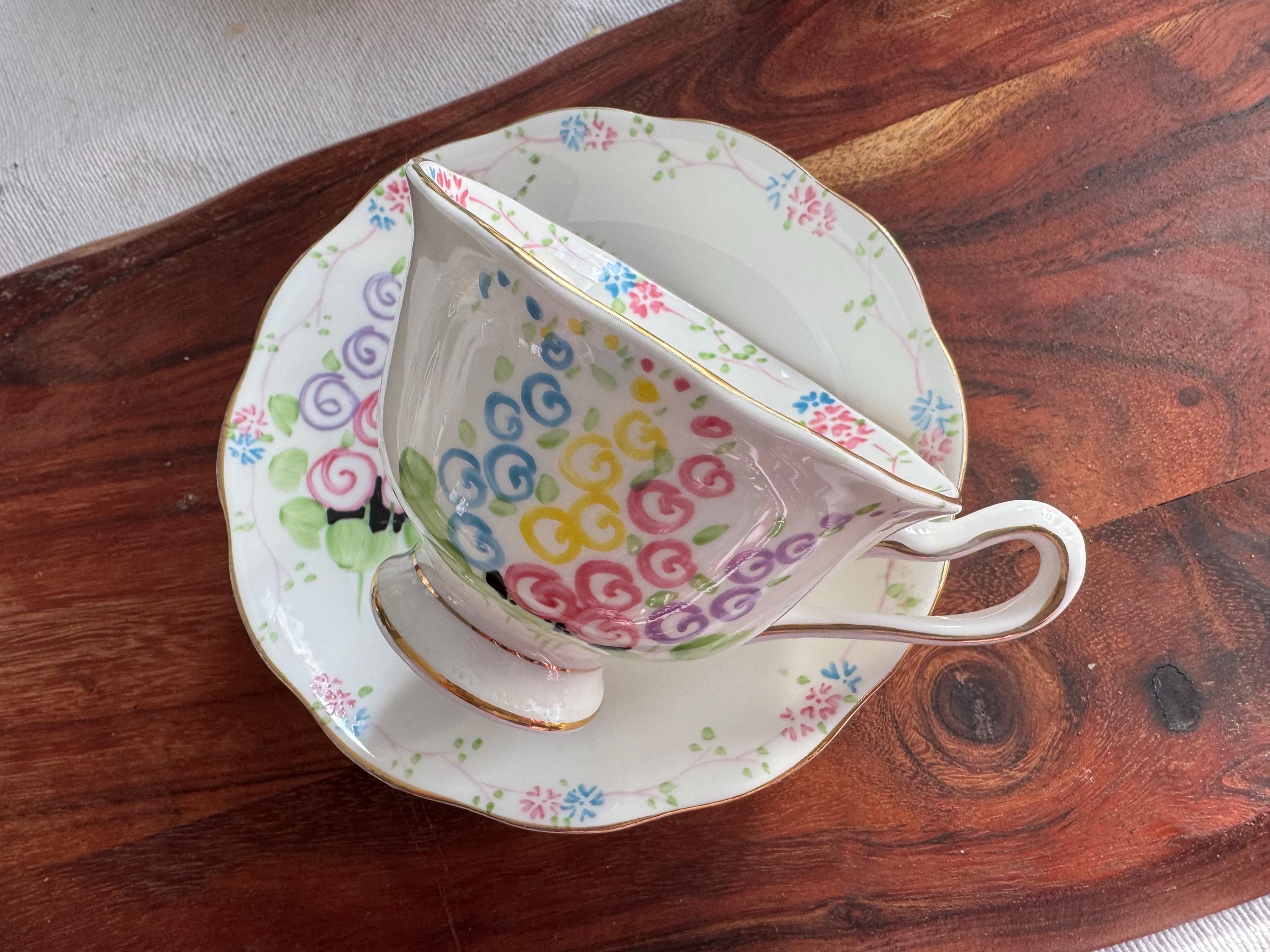 Royal Albert Bone China Teacup & Saucer - Pattern V 2475 - Colorful Swirl Design