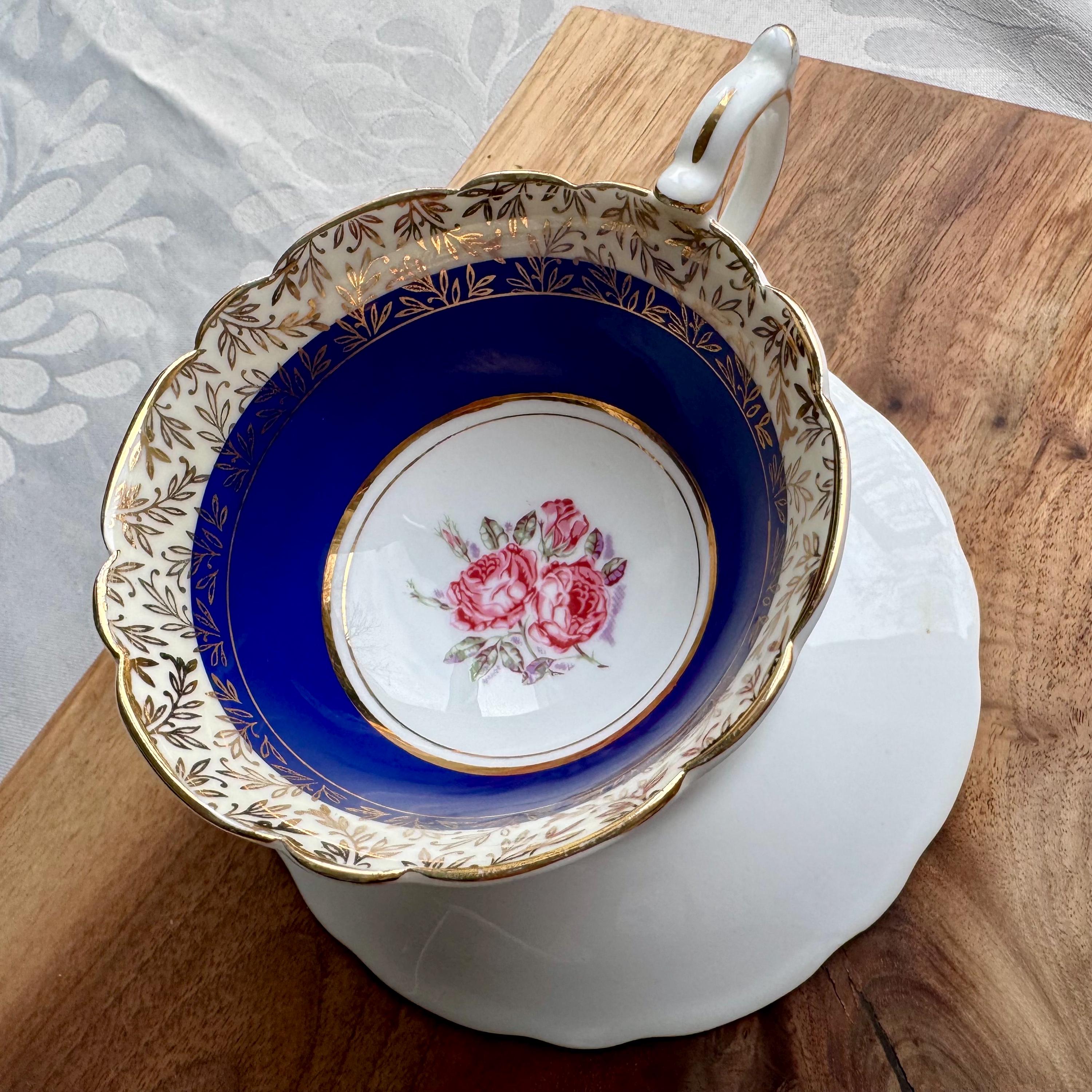 Vintage Royal Stafford Cobalt Blue Gold Teacup & Saucer – Made in England