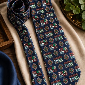 Vintage Christopher Barnes 100% Silk Necktie | Made in Canada | Nautical Heraldic Crest Pattern Tie image 4