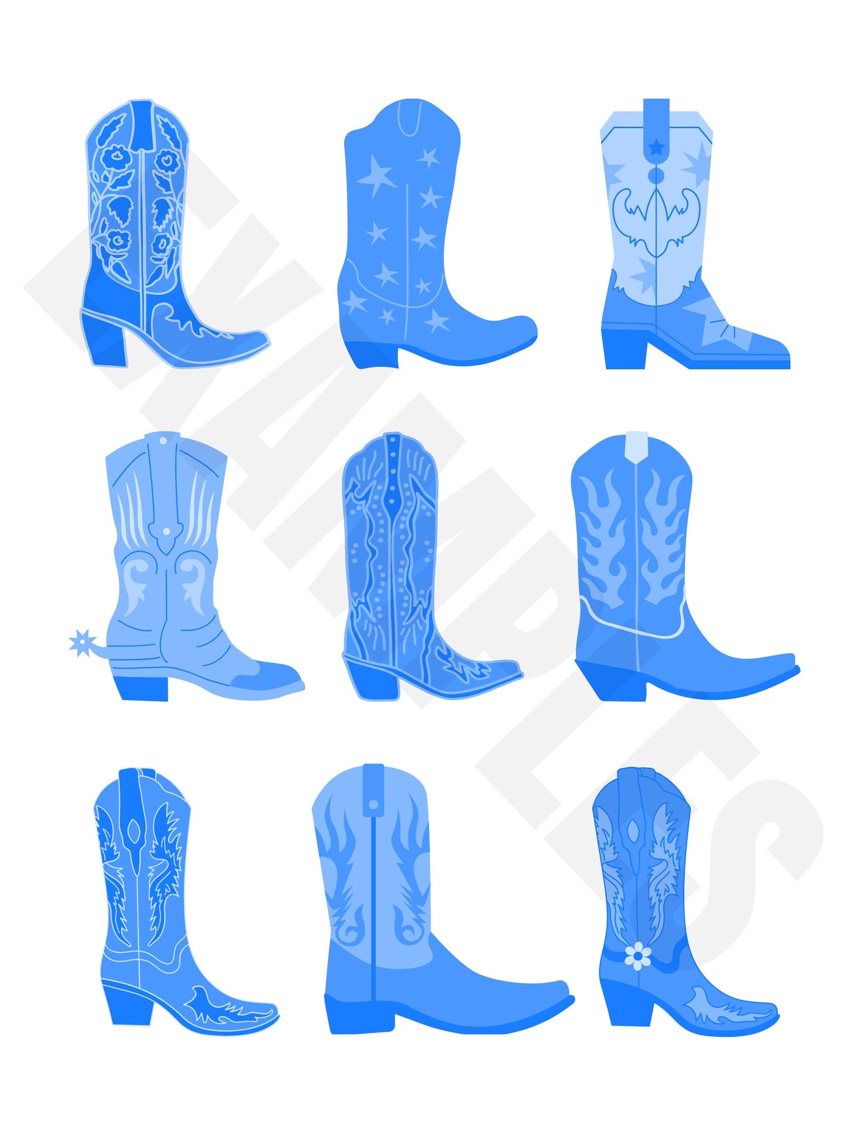 Blue Cowgirl Boot Digital Prints - Etsy