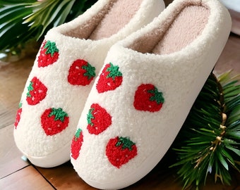 4 Different Fruit Slippers | Cozy Peach Slides with Rubber Sole | Cute, Funny House Slipper | Ananas, Cherry, Strawberry Slippers for Women