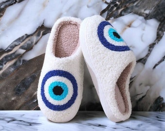 Evil Eye Slippers | Women's Slides | Flower House Slippers for Advent Time | Warm, Cozy Slippers | | Slippers for women