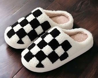 Checkers Slippers | Cozy Slides with Rubber Sole | Cute, stylish house slippers