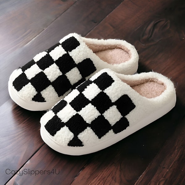 Checkers Slippers | Cozy Slides with Rubber Sole | Cute, stylish house slippers