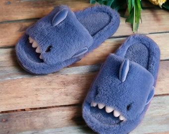 Shark Slippers | Cozy Sharks Slides with Rubber Sole | Cute, Funny House Slippers