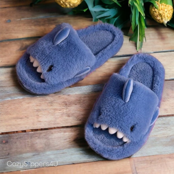 Shark Slippers | Cozy Sharks Slides with Rubber Sole | Cute, Funny House Slippers