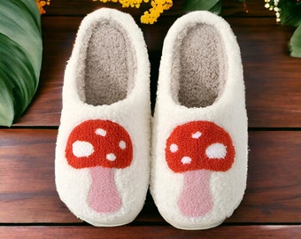 Mushroom Slippers | Green, Red Slides with Rubber Sole | Cute House Slipper | Warm Fungal Slippers for Women
