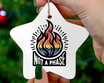 Vibrante adorno de llama del orgullo LGBTQ / Decoración de declaración "No es una fase" / Decoración navideña de estrella y círculo audaz / Adorno de Navidad gay LGBTQ+