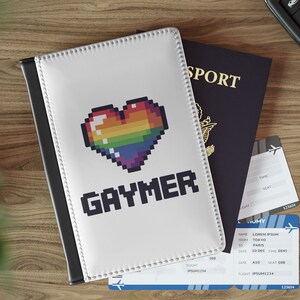 Passport Cover GAYMER 8-Bit Retro Rainbow Heart -  Faux Leather | Travel Gift Idea | Gaming Gamer Travel