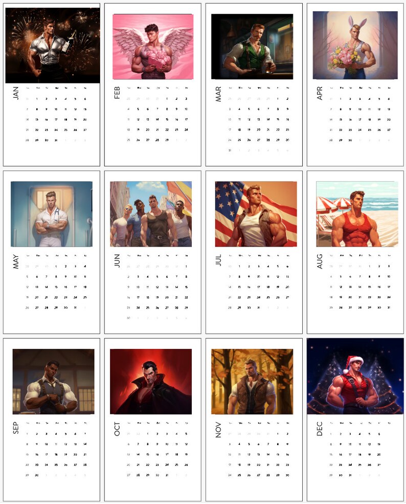 2024 Sexy Muscle Men Themed Desk Calendar With Wooden Stand Sexy Men
