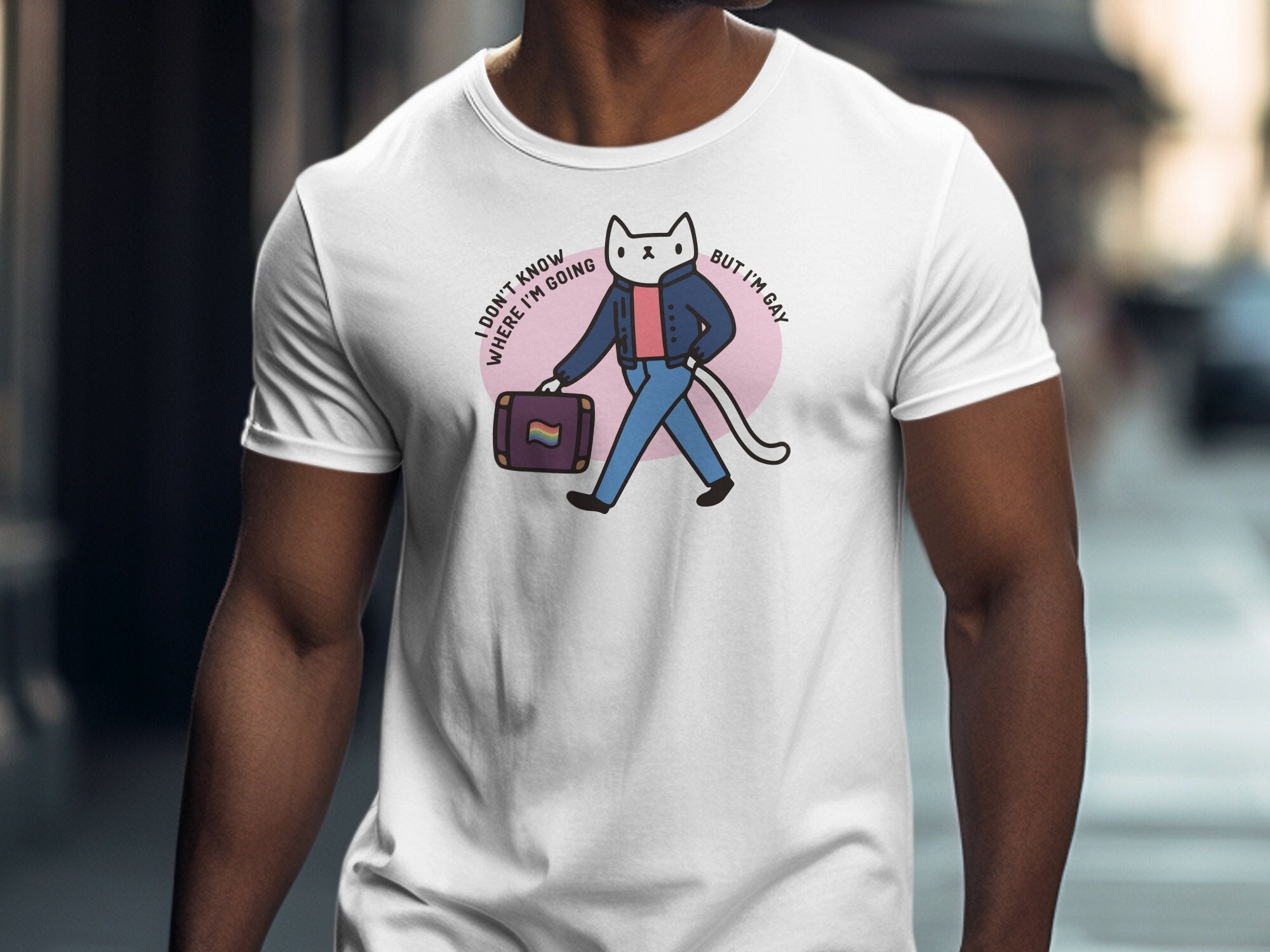 I don't know where I'm going, but I'm gay | Adventurous Cat Tee | LGBTQ Pride Graphic T-Shirt | Gay Pride Shirt | Pride Tee | Queer T Shirt