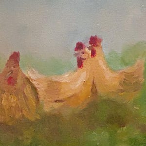 Chicken Farmhouse Original Oil Painting