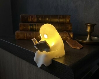 Small Ghost Reader Tealight , 3D Printed Ghost With Book, Spooky Home Decor