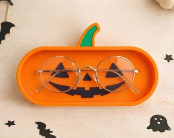 3D Printed Halloween Pumpkin Glasses Holder, Jack O Lantern Eyeglass Stand (Desk Decor)