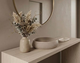 Modern Ribbed Bowl | Minimalist 3D Printed Decorative Bowl | Neutral Home Decor | Japandi Style Decor | Entryway Key Bowl