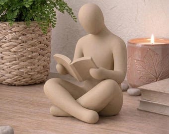 Reading Figure Bookend – Minimalist 3D Printed Reader Sculpture | Book Lover Gift | Modern Shelf Decor Minimalist Home Decor