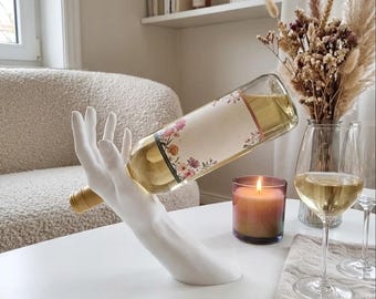 3D Printed Hand Wine Bottle Holder | Modern Minimalist Display Stand, Home Decor