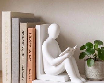 3D Printed Reading Figure Bookend | Minimalist Scandinavian Bookshelf Decor
