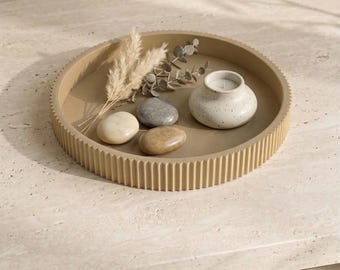 Ribbed Round Tray, 3D Printed Minimalist Catchall, Candle Display Decor