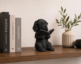 3D Printed Reading Dog Figurine | Book Lover, Teacher Bookshelf Decor
