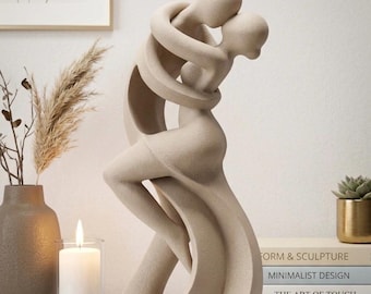 Abstract Lovers Sculpture | 3D Printed Couple Figurine, Modern Romantic Decor