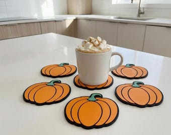 3D Printed Pumpkin Coasters Set | Autumn Table Decor | Fall Kitchen Accessories | Halloween Drink Coasters