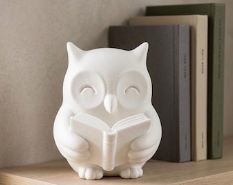3D Printed Reading Owl Figurine, Bookshelf Decor, Book Lover Gift