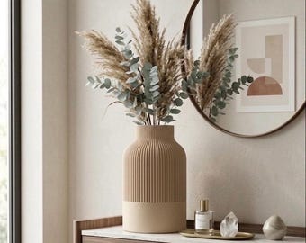 Minimalist Japandi Ribbed Vase | Modern 3D Printed Neutral Home Decor