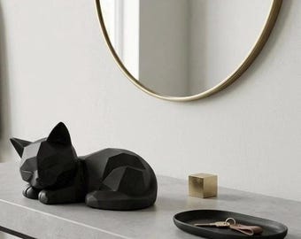 Geometric Cat Sculpture | Low Poly 3D Printed Feline Figurine, Modern Decor